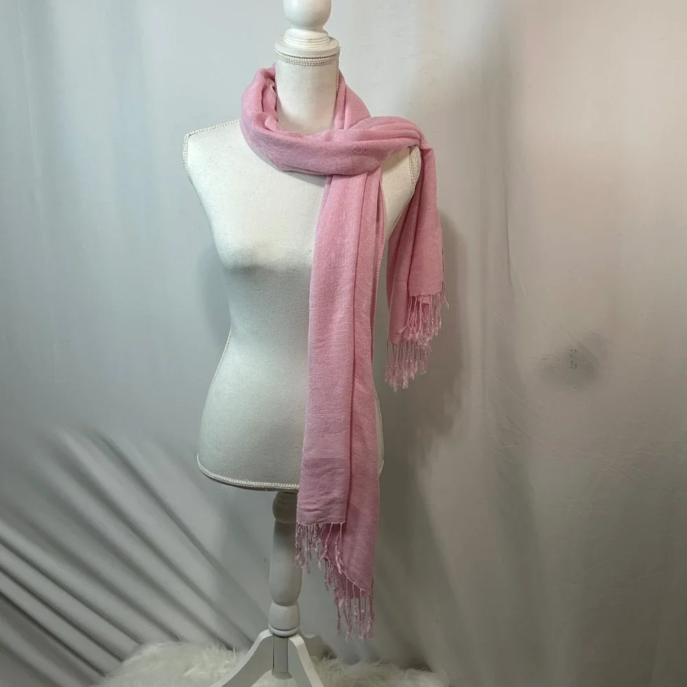 Pink Scarf with Fringe Lightweight Woven Shawl‎ Wrap Women's Fashion